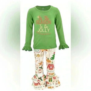 Unique Baby Girls 2 Piece Season To Be Jolly Santa Ruffe
Outfit Size 6
